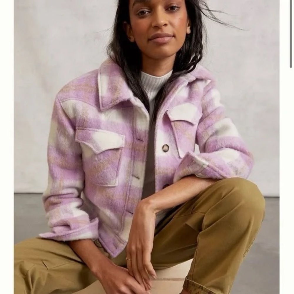 Anthropologie Avec Les Filles Plaid cropped shirt jacket w. Sherpa lining